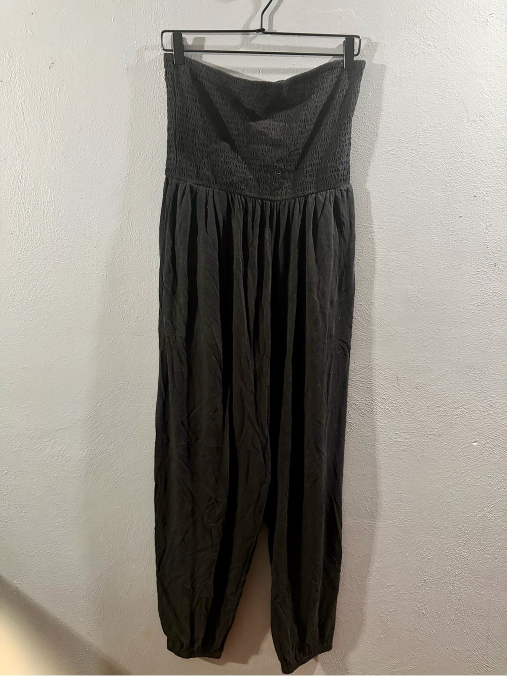 American Eagle Outfitters Black Strapless Smocked Jumpsuit